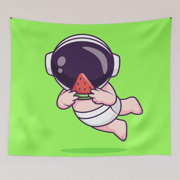 Item preview, Cute Baby Astronaut Eating Watermelon Cartoon Vector Icon - Playful Science and Fruit Illustration designed and sold by hjian8219.