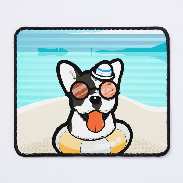 Item preview, Smiling Dog wearing sunglass on the beach with life boey and small sailor hat . designed and sold by tennstudio.