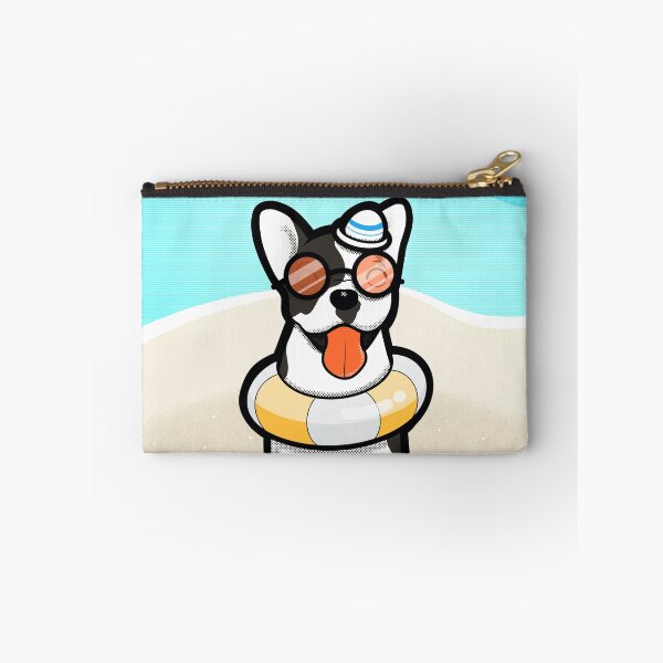 Item preview, Smiling Dog wearing sunglass on the beach with life boey and small sailor hat . designed and sold by tennstudio.