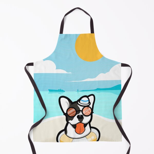 Item preview, Smiling Dog wearing sunglass on the beach with life boey and small sailor hat . designed and sold by tennstudio.