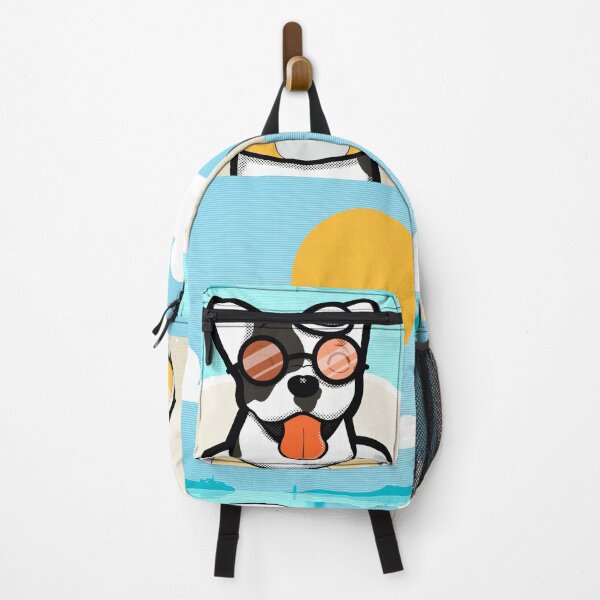 Item preview, Smiling Dog wearing sunglass on the beach with life boey and small sailor hat . designed and sold by tennstudio.