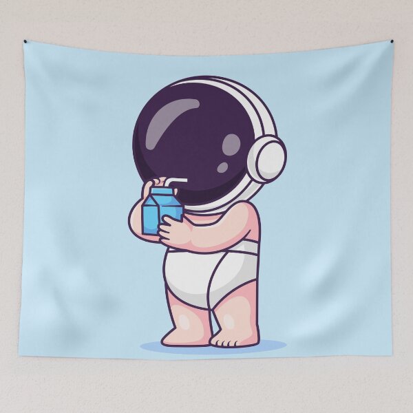 Item preview, Cute Baby Astronaut Drinking Milk Cartoon Vector Icon - Adorable Science and Drink Illustration designed and sold by hjian8219.