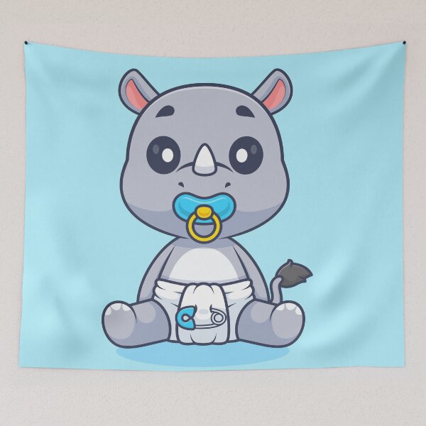 Item preview, Cute Baby Rhino Wearing Pacifier and Diaper Cartoon Vector Icon - Adorable Animal Nature Illustration designed and sold by hjian8219.
