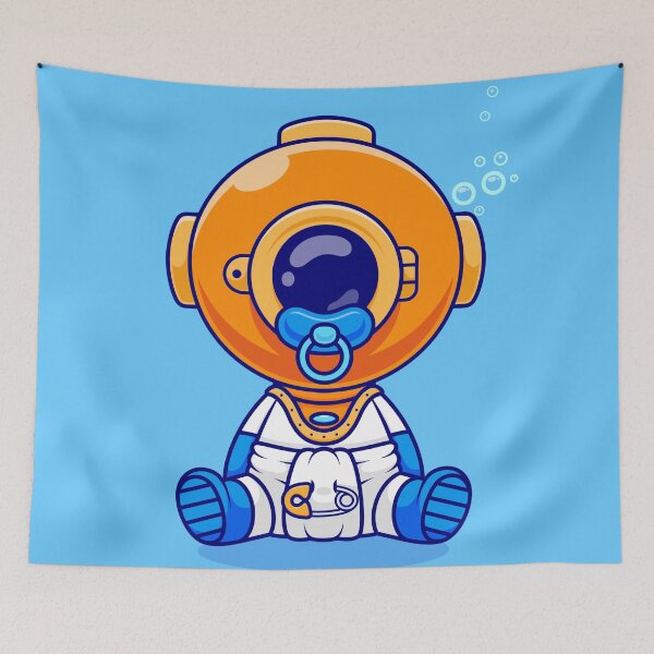 Item preview, Cute Baby Diver Wearing Pacifier and Diaper Cartoon Vector Icon - Playful Science and Nature Illustration designed and sold by hjian8219.