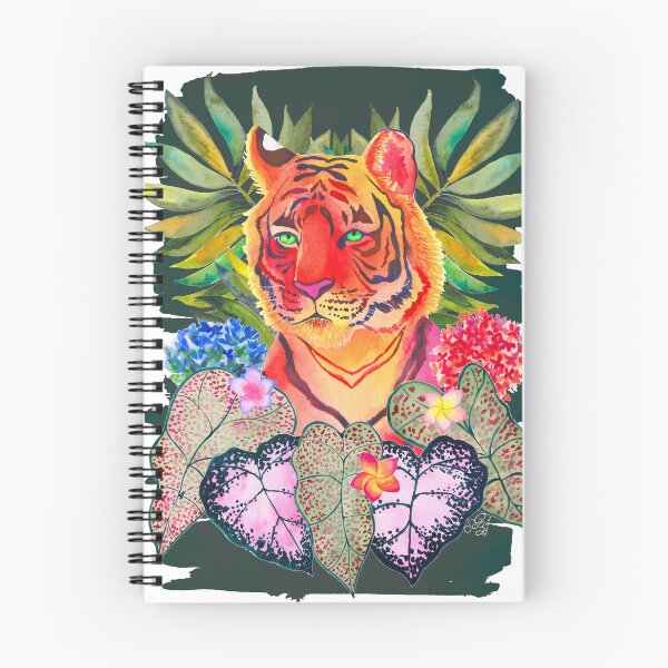 Item preview, Neon Tiger in the Jungle Watercolor Print with Dark Hunter Green Background designed and sold by StephGordoArt.