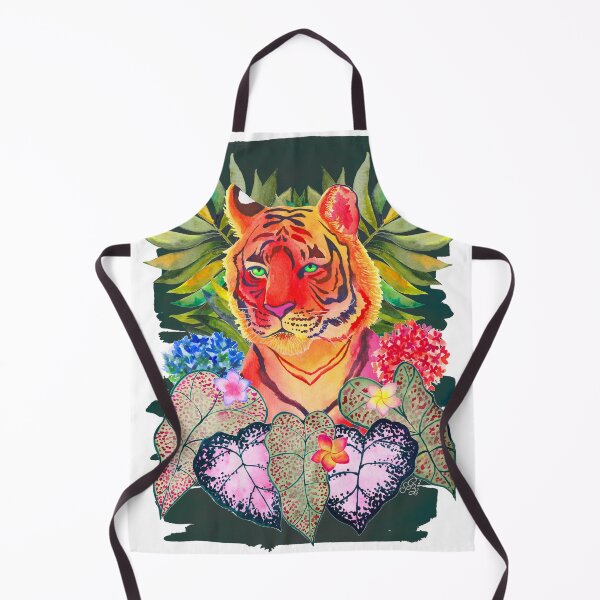 Aperçu de l'œuvre Neon Tiger in the Jungle Aquarelle Print avec fond vert Dark Hunter créée et vendue par StephGordoArt.