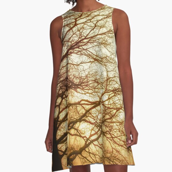 Golden Oak Tree Skeleton A-Line Dress