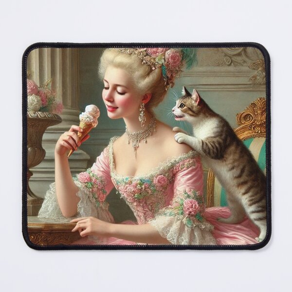 Item preview, Rococo Lady with Cat and Modern Ice Cream Delight designed and sold by DeenaDee.
