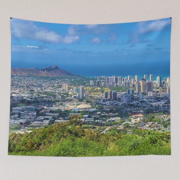 Item preview, Diamond Head and downtown Honolulu on the Island of Oahu Hawaii designed and sold by BeWitchingMom.