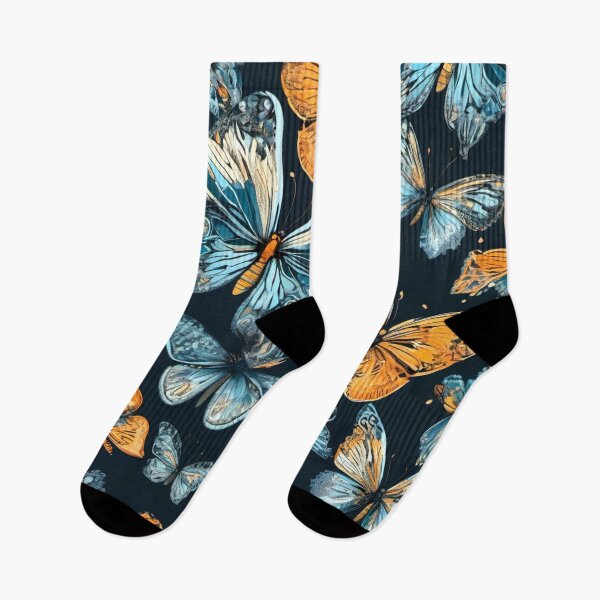Item preview, Printed fabric, butterfly series, comics, blue, orange designed and sold by janjacbu.