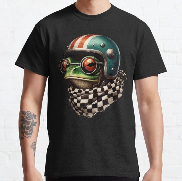 Item preview, Funny Biker Frog In Cool Helmet Checkered designed and sold by TomFrontierArt.