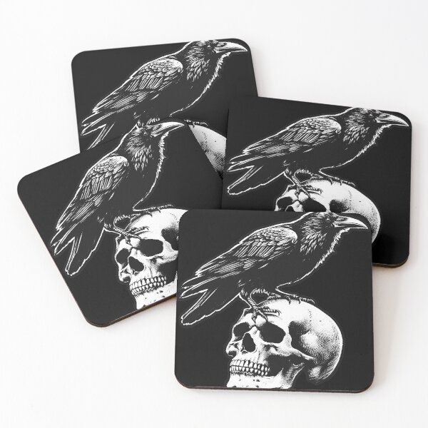 Item preview, Dark Art Crows Raven Bird with Skull Bones Vintage Old School Tattoo designed and sold by MORSPECTIVE.