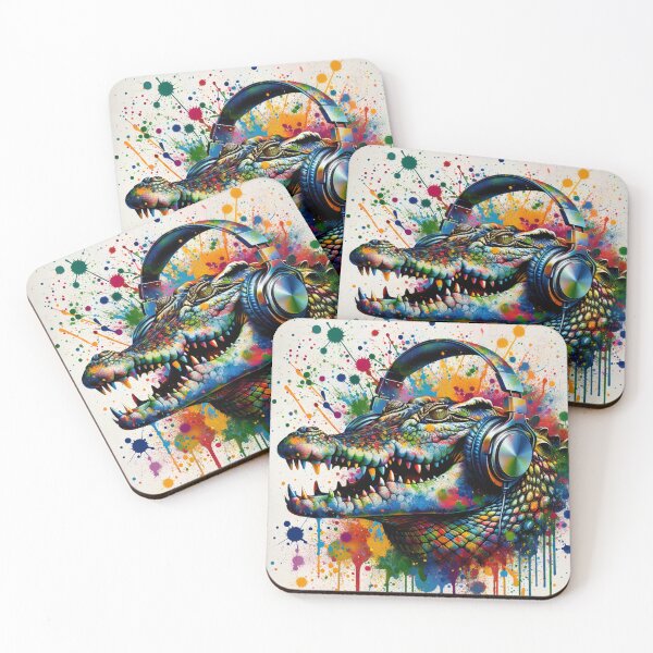 Item preview, Crocodile Headphones Splatter Paint Art, Croc That Beat designed and sold by DroopysDesigns.