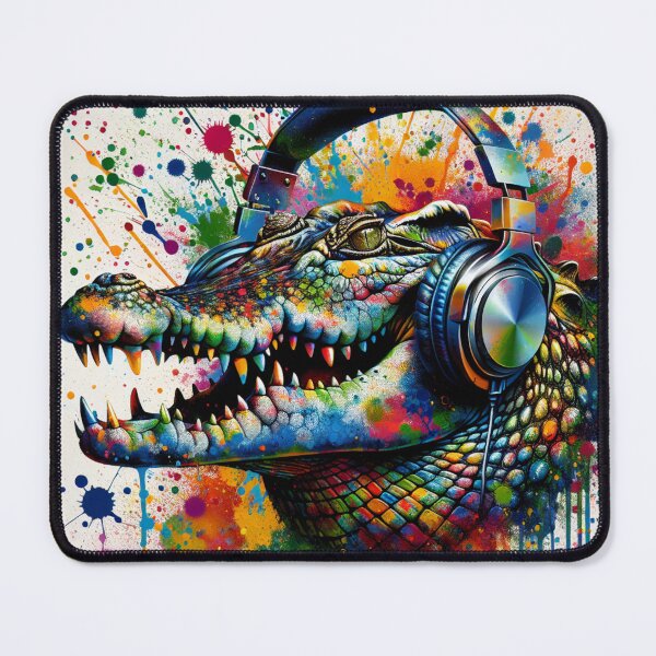 Item preview, Crocodile Headphones Splatter Paint Art, Croc That Beat designed and sold by DroopysDesigns.