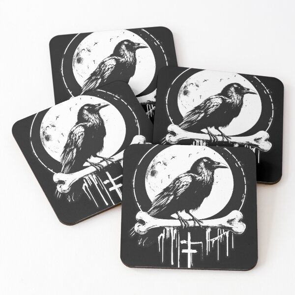 Item preview, Dark Art Crows Raven Bird with Skull Bones Vintage Old School Tattoo designed and sold by MORSPECTIVE.