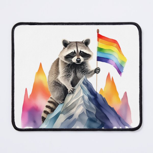 Item preview, Raccoon puts a rainbow LGBT flag on the mountain designed and sold by Eamornia.