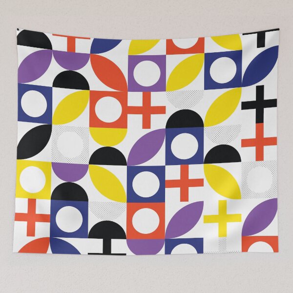 Item preview, Bauhaus Pattern 2 red blue purple & yellow shapes pattern designed and sold by LD ART.
