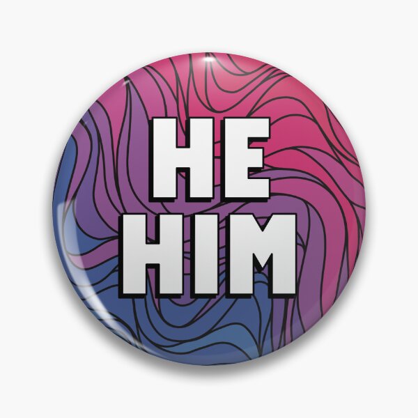 Aperçu de l'œuvre Badge pronom He/Lui sur les couleurs Bi Pride créée et vendue par TheCornerOnline.