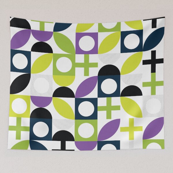 Item preview, Bauhaus Pattern 3 green blue purple & lime shapes pattern designed and sold by LD ART.
