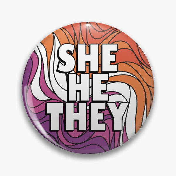 Item preview, She/He/They Pronoun Badge on Lesbian Pride Colours designed and sold by TheCornerOnline.