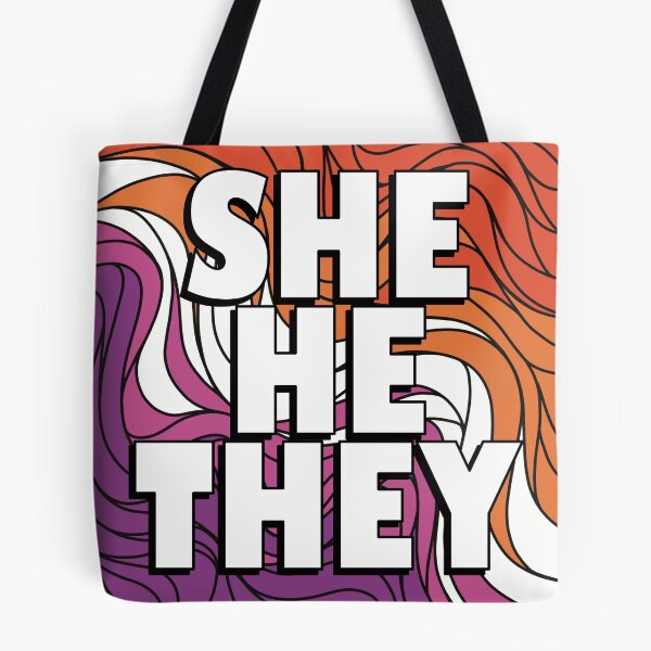 Item preview, She/He/They Pronoun Badge on Lesbian Pride Colours designed and sold by TheCornerOnline.