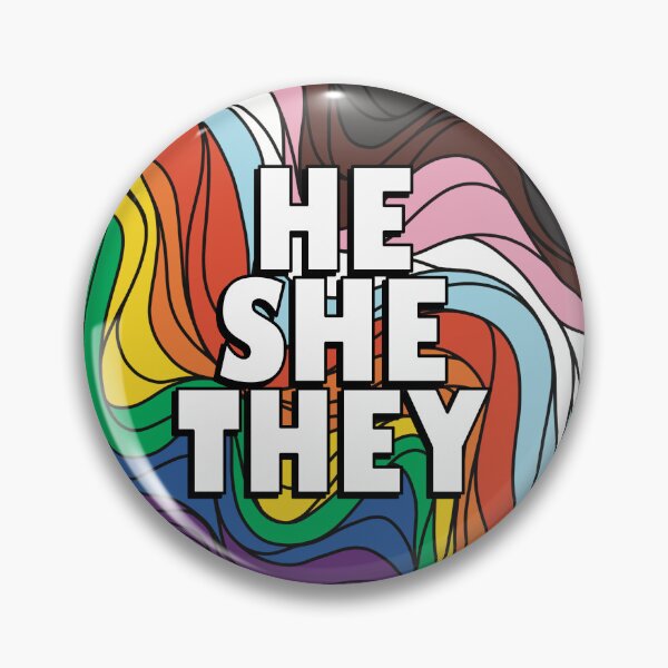 Item preview, He/She/They Pronoun Badge on Progress Pride Colours designed and sold by TheCornerOnline.