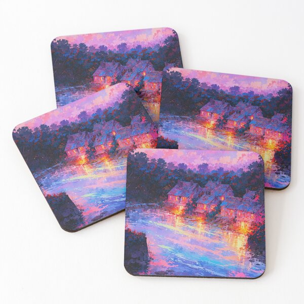 Item preview, Beautiful houses by pond scenery designed and sold by Serene Scapez.
