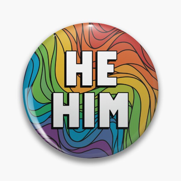 Item preview, He/Him Pronoun Badge on Rainbow Pride Colours designed and sold by TheCornerOnline.