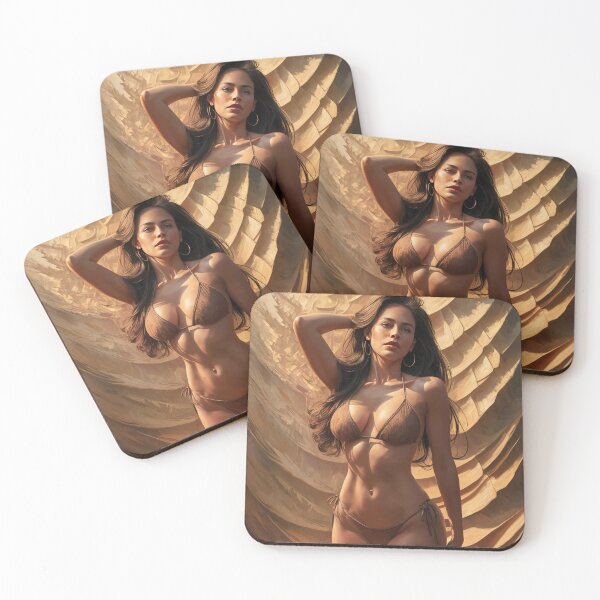 Item preview, Beautiful Young Lady Posing in Brown Bikini Against Brown Fabric Background, Enlightened by the Warm Light of the Sun designed and sold by RvinJo8.