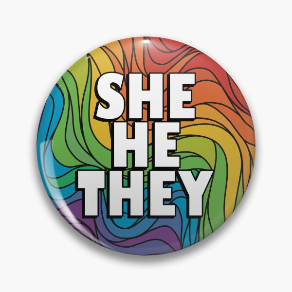 Item preview, She/He/They Pronoun Badge on Rainbow Pride Colours designed and sold by TheCornerOnline.