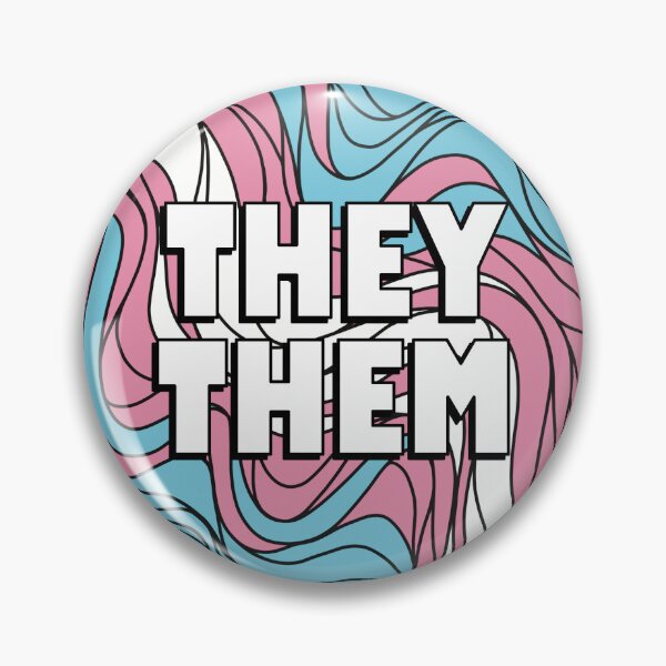Aperçu de l'œuvre Badge pronom ils/eux sur les couleurs de la fierté trans créée et vendue par TheCornerOnline.