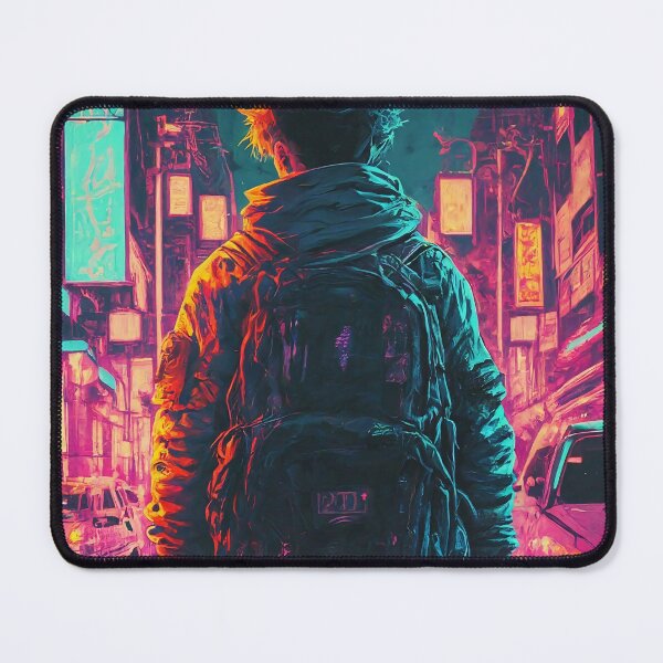 Item preview, A Man in japan city anime style carry a bag neon light designed and sold by HakunamatataTin.