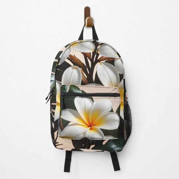 Item preview, White Frangipani flower Plumeria alba with green leaves designed and sold by icemanphotos.