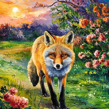 Artwork thumbnail, Fox Portrait. Spring season, floral fox, vintage fox, fox painting, Vincent van Gogh style by FoxVibes