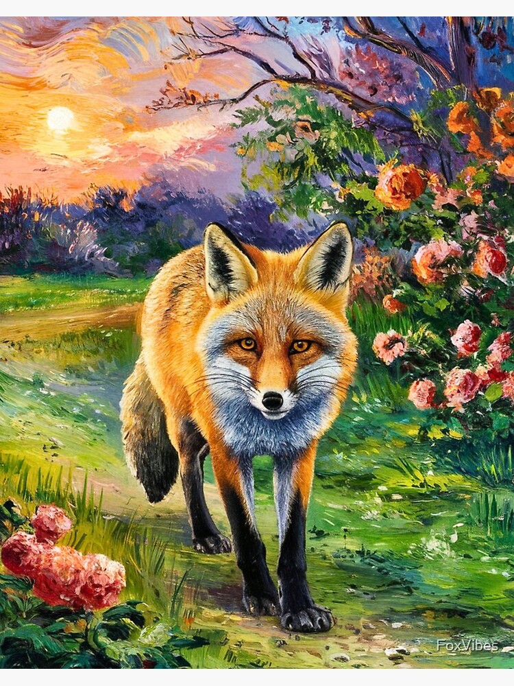 Thumbnail 2 of 2, Art Board Print, Fox Portrait. Spring season, floral fox, vintage fox, fox painting, Vincent van Gogh style designed and sold by FoxVibes.