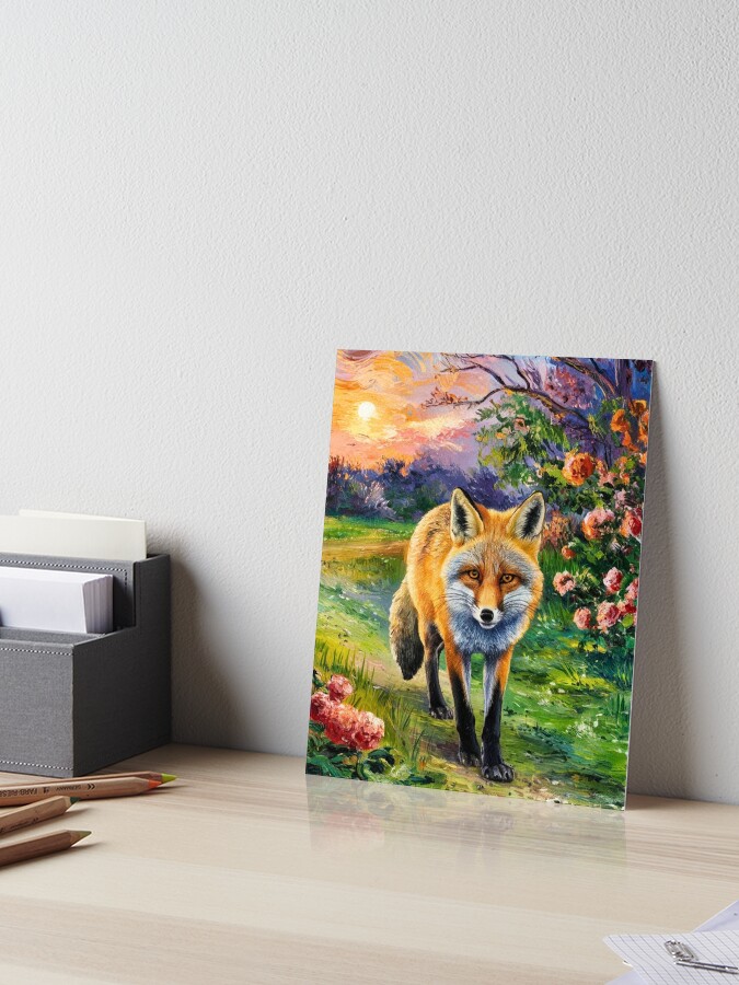 Thumbnail 1 of 2, Art Board Print, Fox Portrait. Spring season, floral fox, vintage fox, fox painting, Vincent van Gogh style designed and sold by FoxVibes.