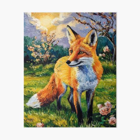 Item preview, Fox Portrait. Spring season, floral fox, vintage fox, fox painting, Vincent van Gogh style designed and sold by FoxVibes.