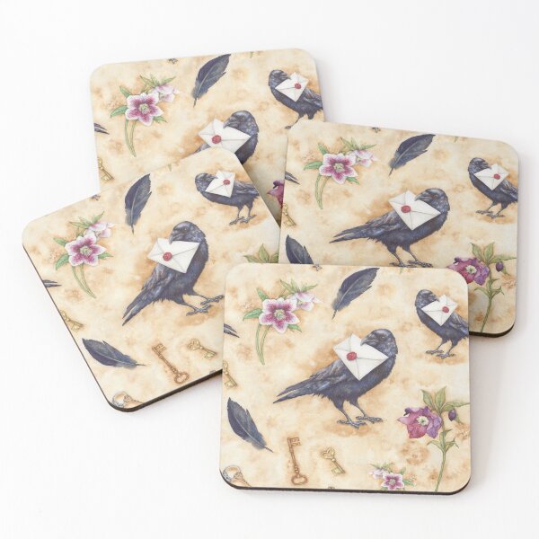 Item preview, Ravens with Secrets - corvids, keys, sealed envelopes and hellebores designed and sold by Katy Jones.
