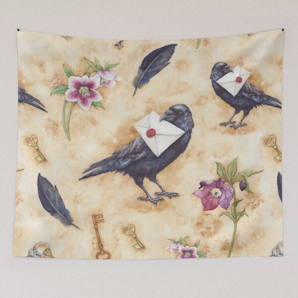 Item preview, Ravens with Secrets - corvids, keys, sealed envelopes and hellebores designed and sold by Katy Jones.
