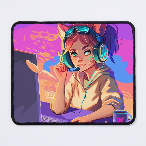 Item preview, Girl gamer with a cat ears headset designed and sold by Ekaterina Glazkova.