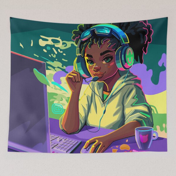 Item preview, African girl gamer  designed and sold by Ekaterina Glazkova.