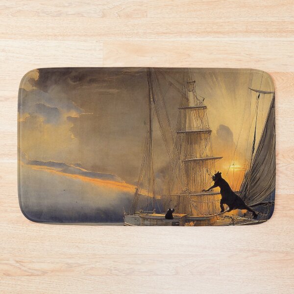 Item preview, Two black cats on sailing ships designed and sold by M-Y-A-R-T-.