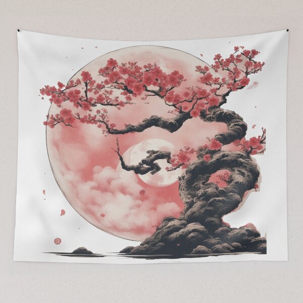 Item preview, Sakura bonsai with the pink moon  designed and sold by Wa Wonder.