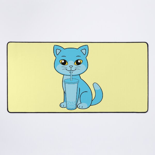 Item preview, Blue cat drinking bubble tea designed and sold by UniqueDesignHub.