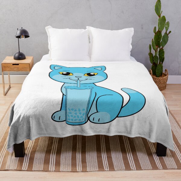 Item preview, Blue cat drinking bubble tea designed and sold by UniqueDesignHub.