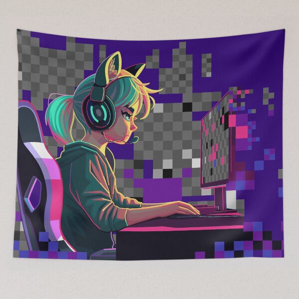 Artikelvorschau, Programmiererin mit Katzenohren-Headset entworfen und verkauft von Ekaterina Glazkova.