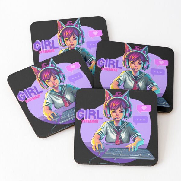 Item preview, Asian girl gamer or streamer with with cat ears headset designed and sold by Ekaterina Glazkova.