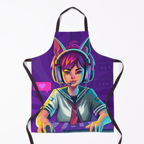 Item preview, Asian girl gamer or streamer with with cat ears headset designed and sold by Ekaterina Glazkova.