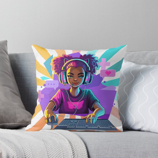 Item preview, African girl gamer or streamer with cat ears headset  designed and sold by Ekaterina Glazkova.