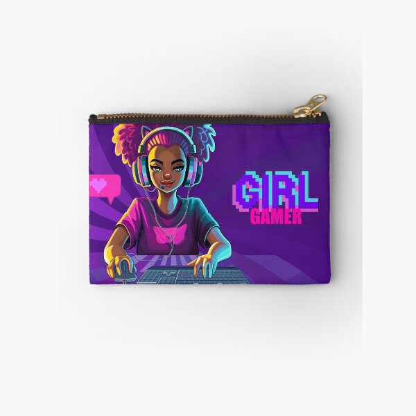 Item preview, African girl gamer or streamer with cat ears headset  designed and sold by Ekaterina Glazkova.